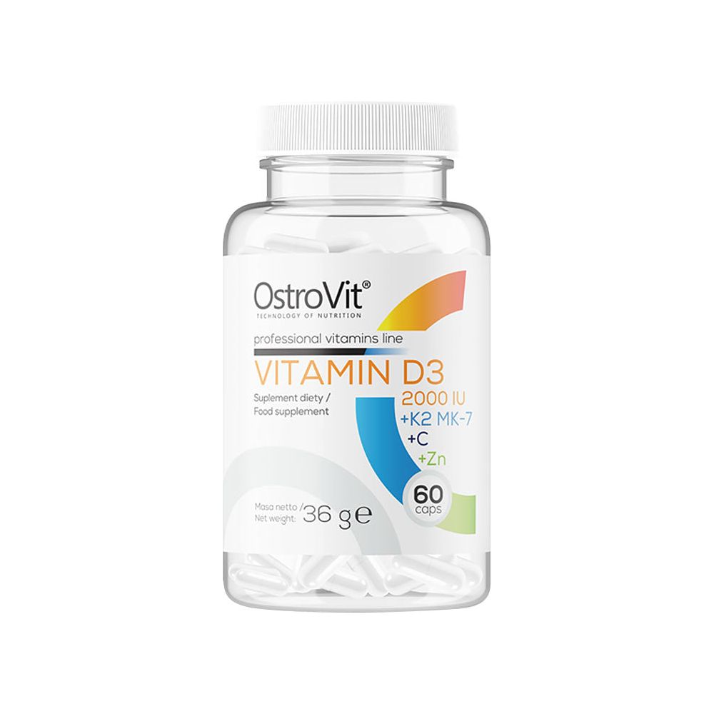 OstroVit - Vitamin D3 2000 IU + K2 MK-7 + C + Zinc - 60 Capsules