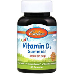 Carlson Labs - Kid's Vitamin D3 Gummies, 1000 IU Natural Fruit