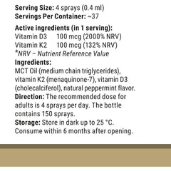 Vitamin360 - D3 + K2 Oral Spray, Natural Peppermint - 15 ml