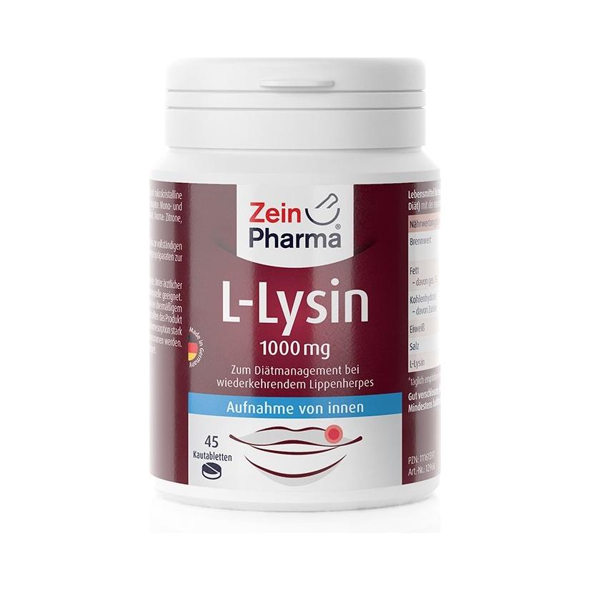 Zein Pharma - L-Lysine, 1000mg - 45 chewable tablets