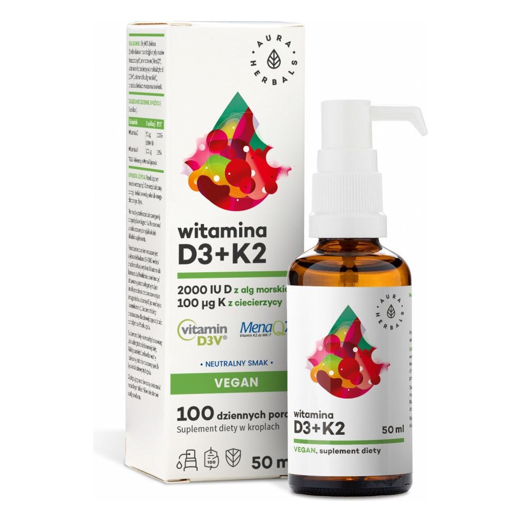 Aura Herbals - Vitamin D3 2000 Iu + K2 Vegan (50 ml)