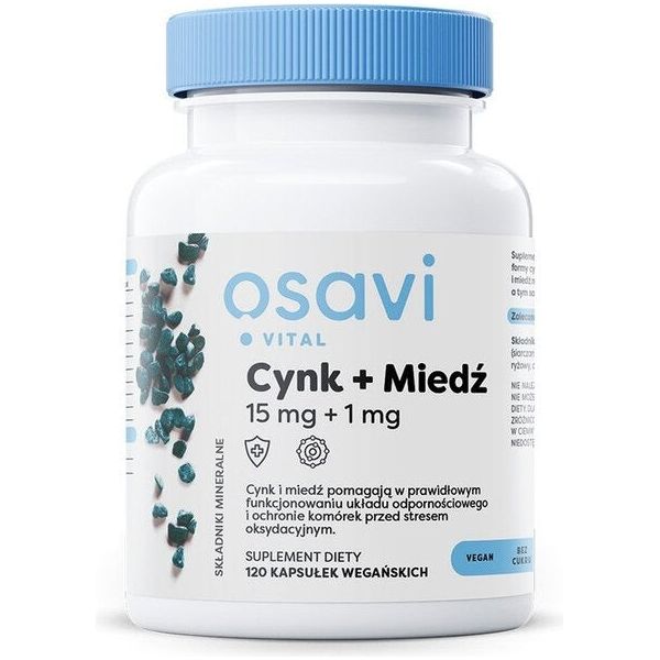 Osavi - Zinc + Copper, 15 Mg + 1 Mg (120 Vcaps)