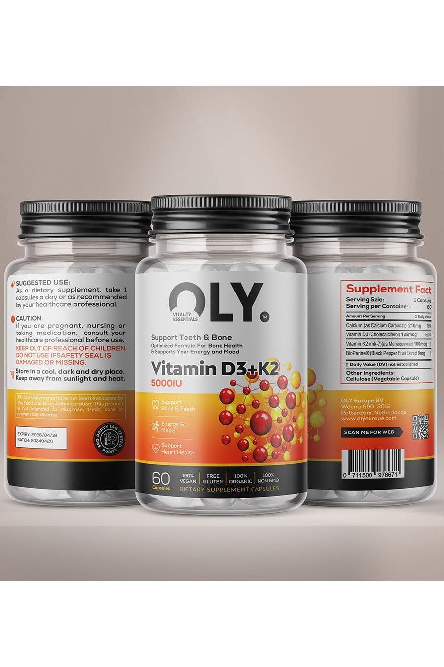 Oly - Vitamin D3+K2, 5000IU - 60 vcaps