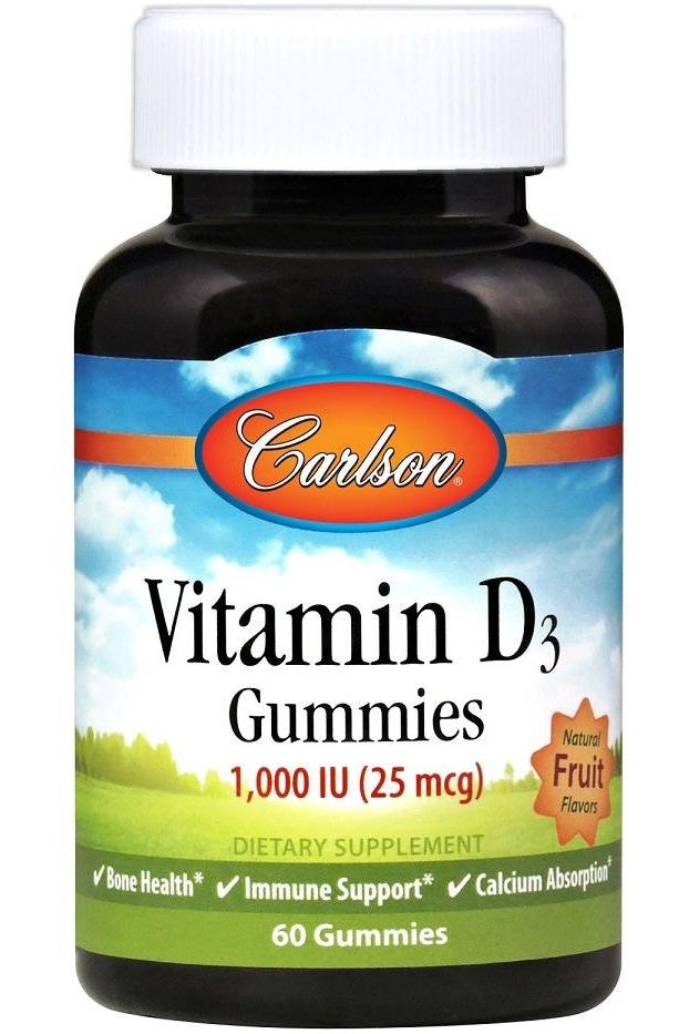 Carlson Labs - Vitamin D3 Gummies, 1000 IU Natural Fruit - 60